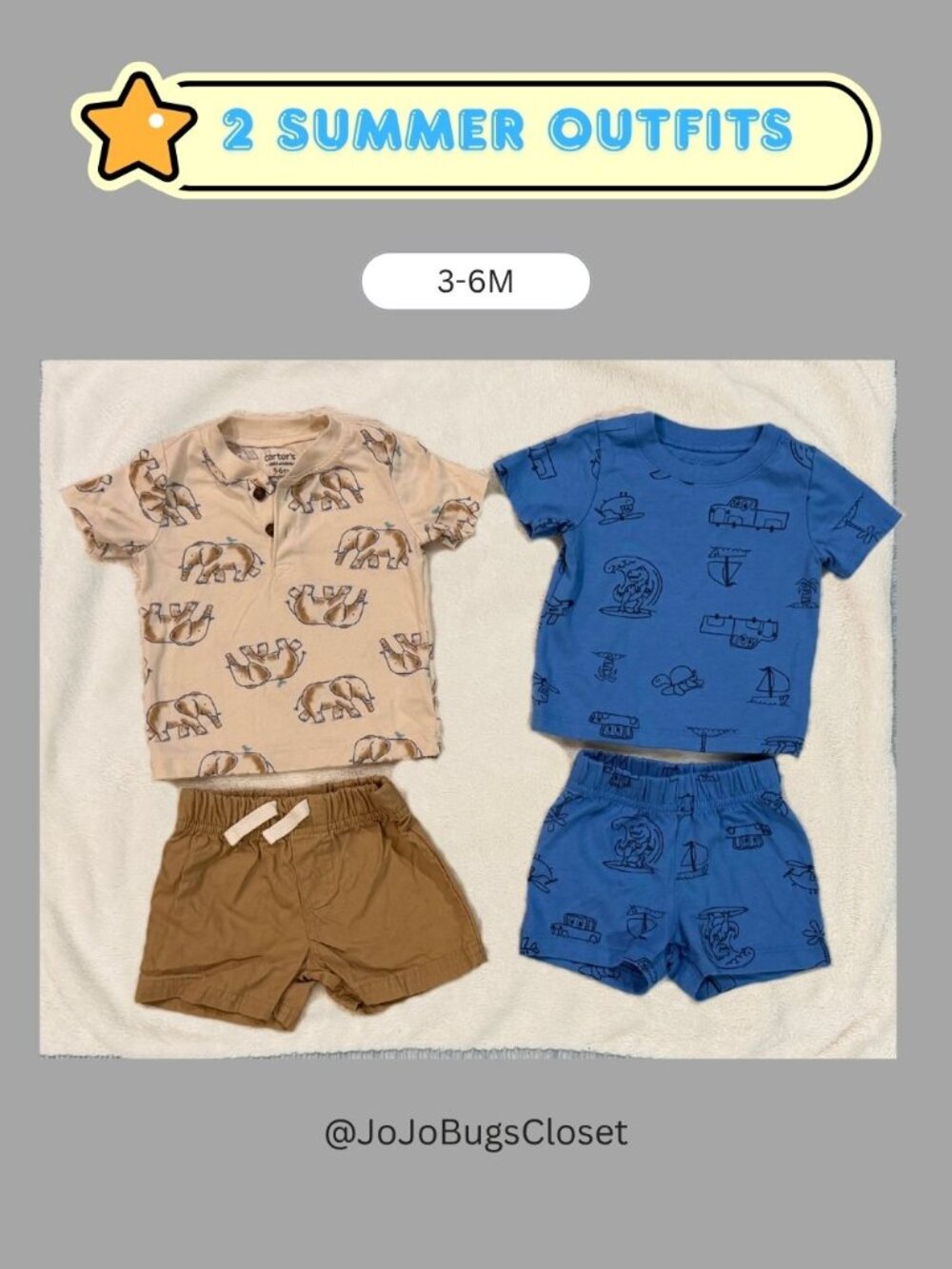 3-6M Baby Boy Summer Outfit Bundle | 2 Complete Outfits